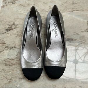 Chanel Silver and Black Flats